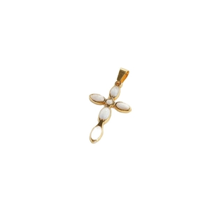 Exquisite gold stainless steel cross pendant with white enamel inlays for DIY jewelry