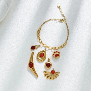 Edelstahl Anhänger Mit Rotem Zirkonia Herz Katzenpfote Wassertropfen Fächer Uhr Form Charms Für DIY Schmuckherstellung Nur Anhänger