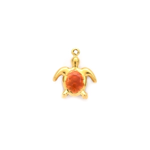 Gold stainless steel sea turtle pendant with orange resin inlay for DIY jewelry making