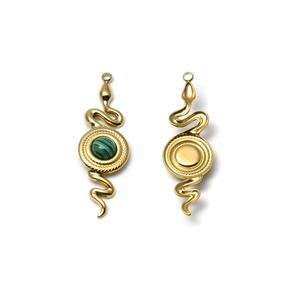 Pendente serpente vintage francese in acciaio inossidabile oro 18K con malachite verde