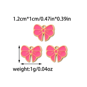 Pendentifs nœuds papillon émaillés roses avec base dorée en acier pour bijoux DIY