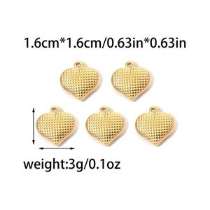 Colgantes de corazón en acero inoxidable dorado 18K con textura de red para DIY