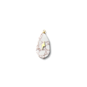 Bohemian teardrop natural stone pendant with golden lightning icon on white background