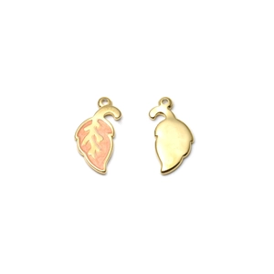 Colgante de hoja dorada con esmalte rosa para creación de joyas DIY y artesanías