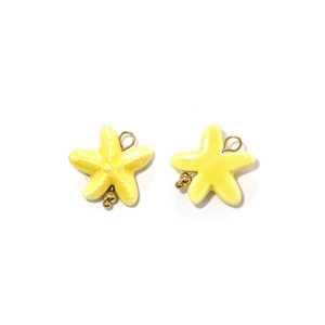 DIY yellow ceramic starfish charms with gold plated hanging loops for jewelry making