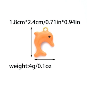 Orange dolphin pendant in ocean style, stainless steel DIY accessory, size 1.8cm x 2.4cm