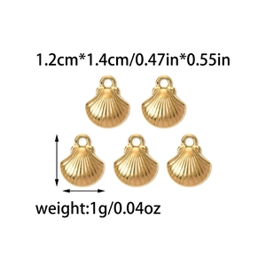 Five-piece gold stainless steel shell charms for DIY jewelry making with dimensions