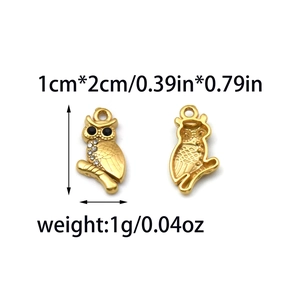 Pendentif chouette dorée avec yeux noirs et cristaux pour bijoux DIY 1cmx2cm