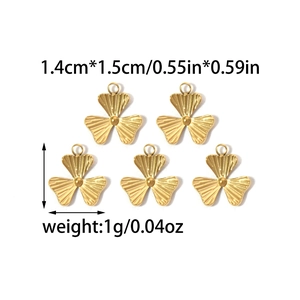 Fünf goldene Kleeblatt-Anhänger mit Textur für DIY-Schmuckherstellung 1.4cm x 1.5cm