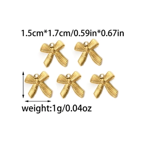 Golden 18K stainless steel bow pendant charms for jewelry making with wavy texture