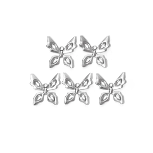 Set of five silver stainless steel butterfly pendants with hollow cutouts for DIY jewelry