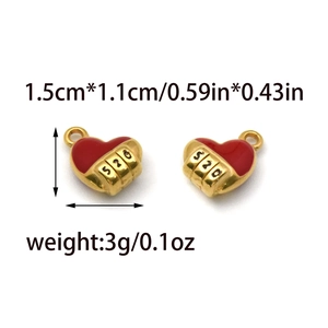 18K gold plated heart combination lock charm with red enamel and 520 engraving