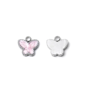 Colgante mariposa vintage de acero inoxidable con esmalte rosa para joyas DIY