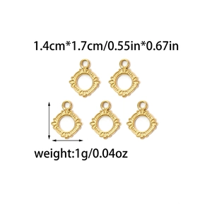 Golden round hollow floral pendant for DIY jewelry making, set of 5 pieces, 1.4x1.7cm