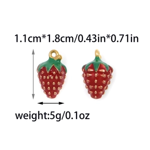 Red strawberry enamel fruit pendants in stainless steel for DIY jewelry making accessories