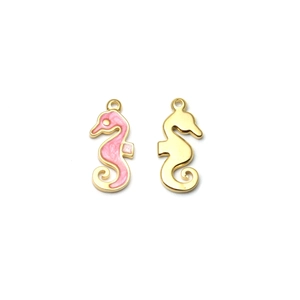 Colgantes de caballito de mar en oro y esmalte rosa para joyería DIY y llaveros