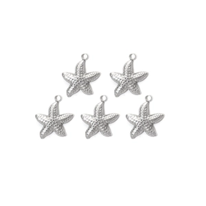 Polished stainless steel starfish charms with grainy texture for DIY jewelry making