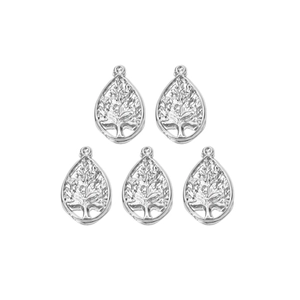 Set of five 18K silver stainless steel water drop pendants with tree of life cutouts