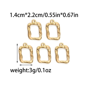 Fünf goldene rechteckige Anhänger aus 304 Edelstahl mit Hammerschlag-Textur für DIY-Schmuck