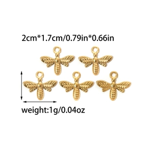 Lot de cinq pendentifs abeilles dorés en acier inoxydable pour création de bijoux