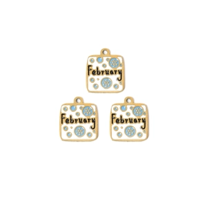 Goldener Februar-Anhänger mit blauem Emaille-Schneeflocken-Design für DIY-Schmuck