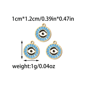 Golden Evil Eye enamel pendants with blue and white details for DIY jewelry making