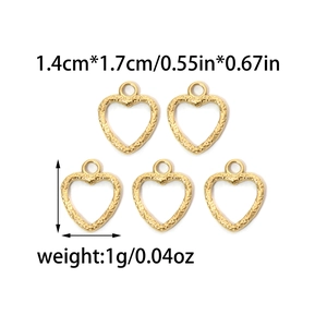 Five gold heart pendants in stainless steel with a textured hammer finish for DIY jewelry