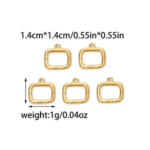 5pcs DIY golden rectangular charms for jewelry making, 1.4cm stainless steel pendants