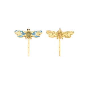 Ciondolo a forma di libellula in acciaio inossidabile 18K con smalto blu e cristalli