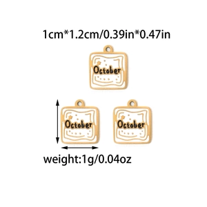 Oktober Geburtsstein Quadrat Anhänger aus Gold und weißer Emaille für DIY Schmuckherstellung