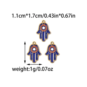 Goldene Hamsa-Hand-Anhänger mit dunkelblauer Emaille-Einlage für DIY-Schmuckherstellung