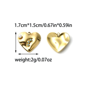 Pendentif cœur plaqué or 18K avec perle et pierres bleues, breloque DIY de 1,7x1,5cm