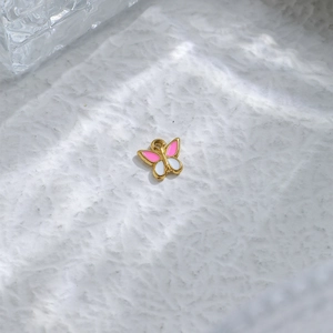 Franse vintage vlinder hanger in roze en wit emaille voor het maken van DIY-sieraden