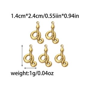 Five-piece set of gold snake-shaped stainless steel pendants with size dimensions 1.4x2.4cm