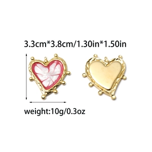 18K gold plated heart house pendant with pink marble enamel for DIY jewelry making