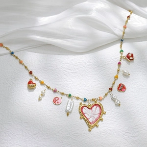Stainless Steel Enamel Heart House Pendant DIY Jewelry Making Gold Plated Love Yin Yang Artificial Pearl Charms Keyring Accessory