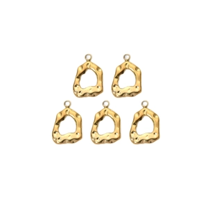 Set of 5 golden irregular geometric hollow charms with hammered texture for DIY jewelry making