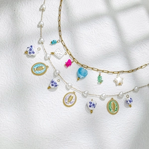 Oceaanstijl Roestvrij Staal Keramiek DIY Sieraden Hangers Vis Hart Ster Blauw Wit Porselein Bedeltjes Voor Ketting Maken