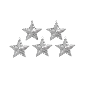 Set de 5 colgantes de estrella plateada en acero con textura radial para joyería DIY