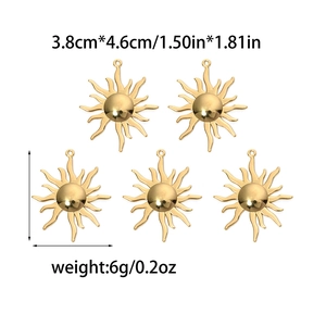 5PCS 18K gold plated stainless steel sun pendants for DIY jewelry making 3.8x4.6cm