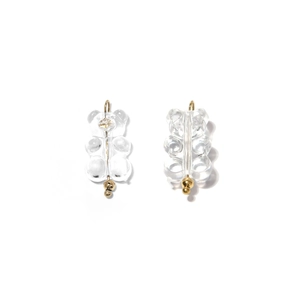 Close-up of cute gummy bear earrings in transparent resin with 18K gold hooks