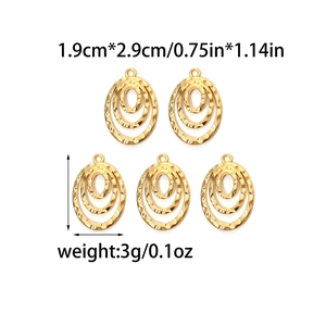 Golden stainless steel oval textured pendants for DIY jewelry making, 5 pieces set