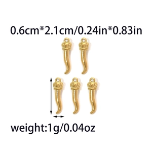 18K gold plated stainless steel cornicello horn pendants 0.6x2.1cm for DIY jewelry