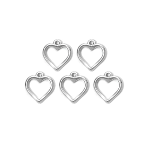 Five hollow heart-shaped 304 stainless steel pendants with integrated hanging holes