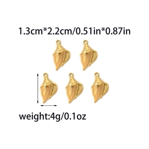 5pcs Gold stainless steel conch pendants for DIY necklace jewelry making, 1.3x2.2cm