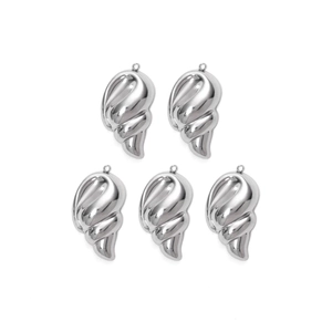 Set of five silver stainless steel shell and wing pendants for DIY jewelry making
