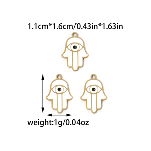 18K gold plated stainless steel Hamsa hand charms with evil eye for DIY jewelry making