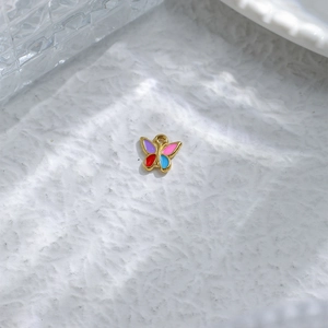 French vintage stainless steel butterfly pendant with colorful enamel for jewelry making