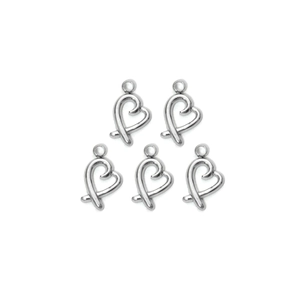 Detailed view of five hollow silver heart pendants for DIY jewelry making