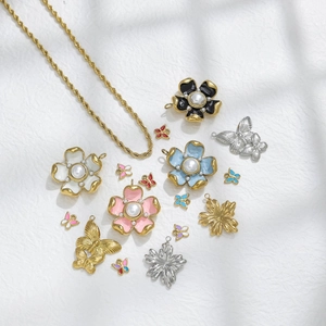 French Vintage 304 Stainless Steel Flower Butterfly Pendant DIY Jewelry Accessories With Enamel Artificial Pearl For Keychain Necklace